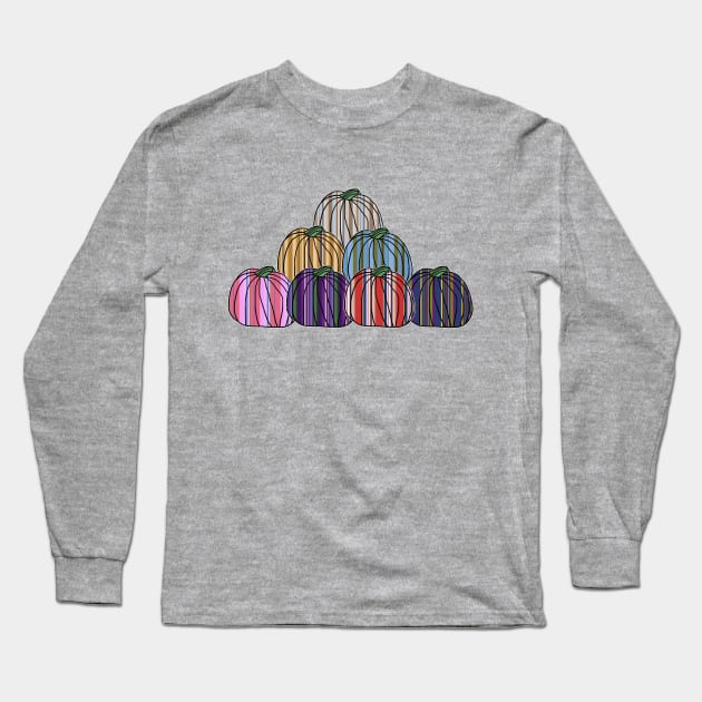 Colored Stripes Pumpkin Pile Long Sleeve T-Shirt by ellenhenryart